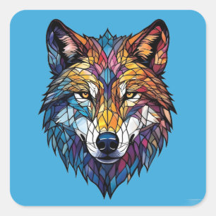 Adesivo Quadrado Decoração de Animal Lobo Místico, Presente Boho