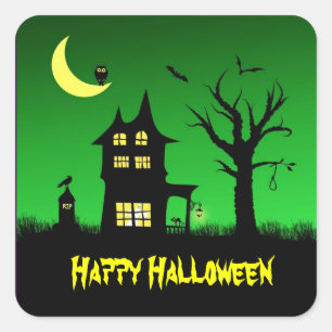 Adesivo Quadrado Decoração de Dia das Bruxas de Spooky Haunted Hous