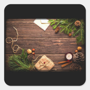 Adesivo Quadrado Decoração de Natal com Madeira e Pine do Barn