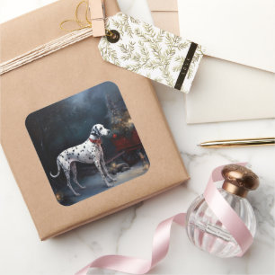 Adesivo Quadrado Decoração de Natal Dalmatian Snowy Sleigh 