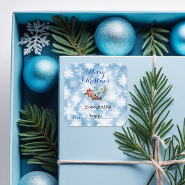 Adesivo Quadrado Decoração de Natal Flocos de Neve Brancos e Azuis