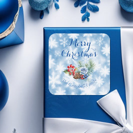 Adesivo Quadrado Decoração de Natal Flocos de Neve Brancos e Azuis