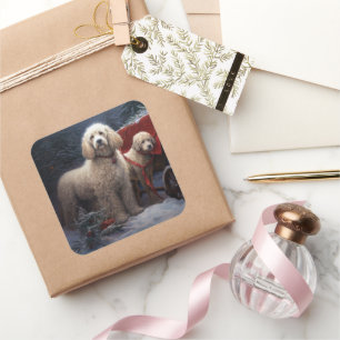 Adesivo Quadrado Decoração de Natal Poodle Snowy Sleigh