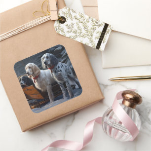 Adesivo Quadrado Decoração de Natal Trenó Snowy English Setter 