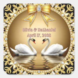 Adesivo Quadrado Decoração de Nome de Casamento Gold Swan 💍