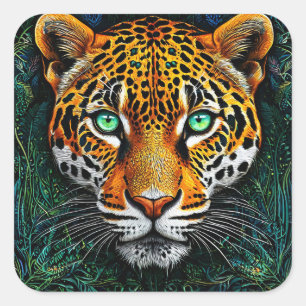 Adesivo Quadrado Decoração estética de selva com leopardo safari an