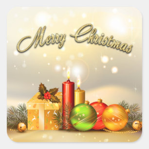 Adesivo Quadrado Decorações coloridas da vela do Feliz Natal