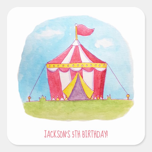 Adesivo Quadrado Decorações de Aquarela do Carnaval do aniversário  (Frente)