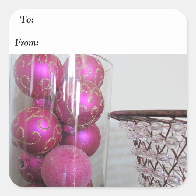 Adesivo Quadrado Decorações de Natal Rosa (Frente)