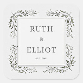 Adesivo Quadrado Deep Emerald Foliage Minimalist White Frame