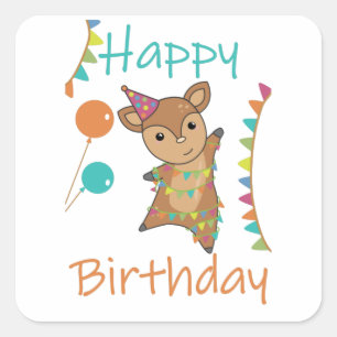 Adesivo Quadrado Deer Birthday Deseja Feliz Rehkitz