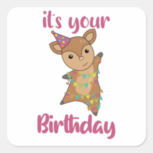 Adesivo Quadrado Deer Birthday Deseja Feliz Rehkitz
