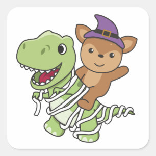 Adesivo Quadrado Deer Happy Halloween T-rex Mummy Costume