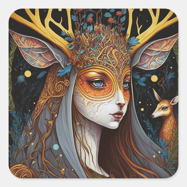 Adesivo Quadrado Deer Lady Fantasy Art (Frente)