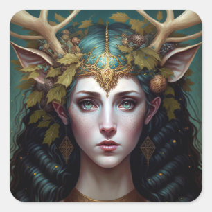 Adesivo Quadrado Deer Lady Fantasy Art Square Sticker
