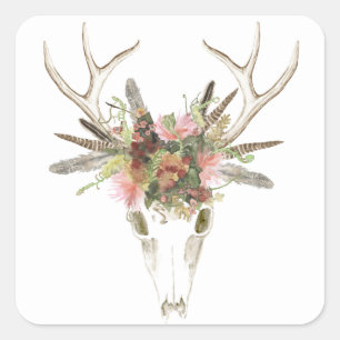 Adesivo Quadrado Deer Skull e Flores