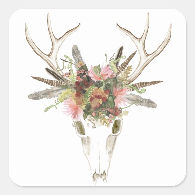 Adesivo Quadrado Deer Skull e Flores (Frente)