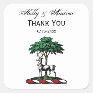 Adesivo Quadrado Deer Stag por Tree Heraldic Crest Emblem