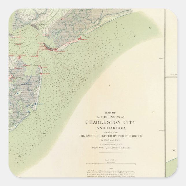 Adesivo Quadrado Defesas de Charleston, campo de batalha de Belmont (Frente)