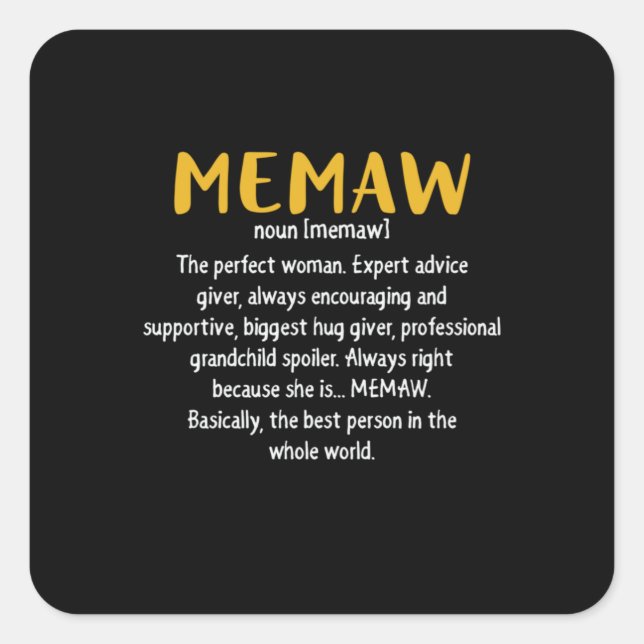 Adesivo Quadrado Definição de Memaw de Arte-Mãe (Frente)