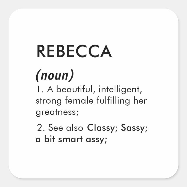 Adesivo Quadrado Definição do nome Rebecca editável, nome personali (Frente)