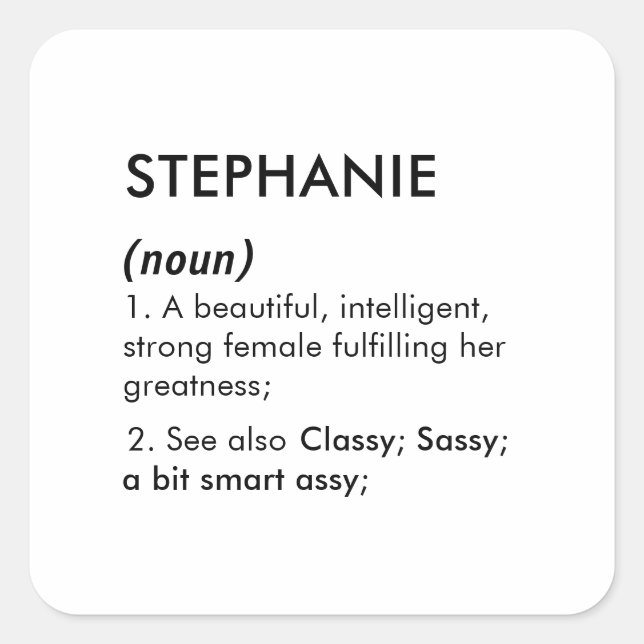 Adesivo Quadrado Definição do nome Stephanie editável, nome persona (Frente)