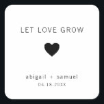 Adesivo Quadrado Deixe o Amor Crescer Favor de Casamento Preto e Br<br><div class="desc">Adesivos de favor de casamento modernos com um design minimalista com a mensagem "Deixe o Amor Crescer" com um coração e seus nomes e data em preto, sobre um fundo branco. As fontes e cores de fundo podem ser alteradas para qualquer cor que você desejar. Esses adesivos simples e contemporâneos...</div>