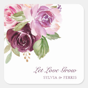 Adesivo Quadrado Deixe o Amor Crescer Moody Plum Aquarela Floral Ca
