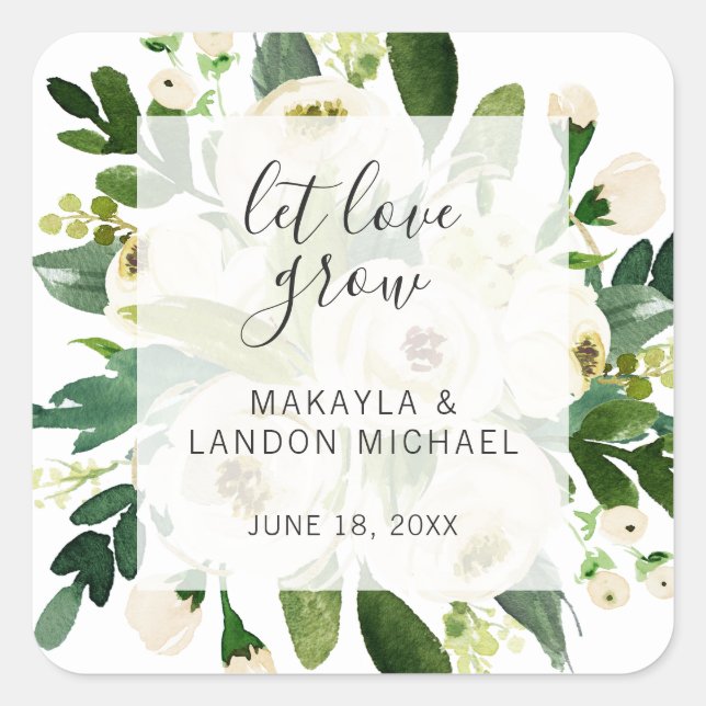 Adesivo Quadrado Deixe o amor crescer o legante casal branco e flor (Frente)