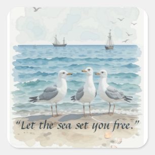 Adesivo Quadrado Deixe o mar libertá-lo - praia e água do marco