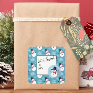 Adesivo Quadrado Deixe-o nevar! Festivo Snowman em Azul