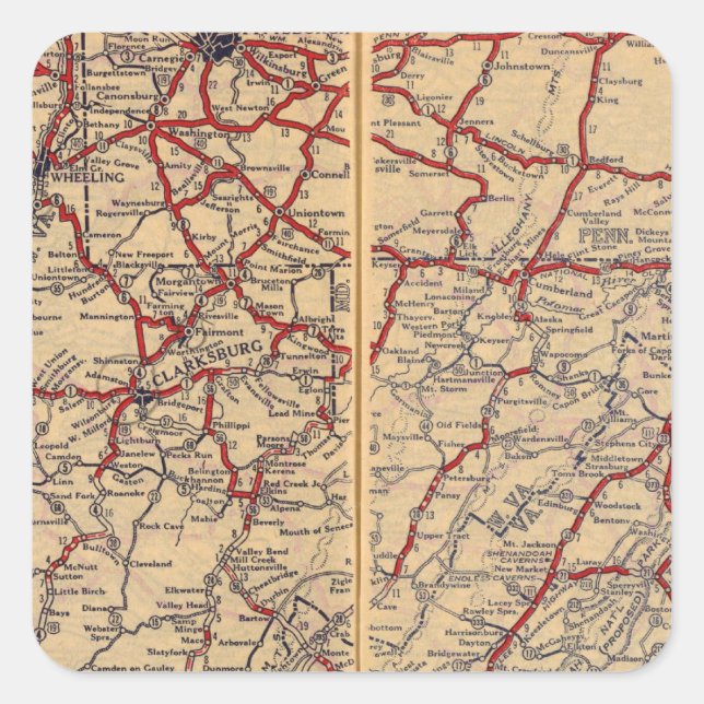 Adesivo Quadrado Delaware, Maryland, Virgínia Ocidental (Frente)