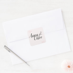 Adesivo Quadrado Delicado Casamento de Caligrafia Minimalista