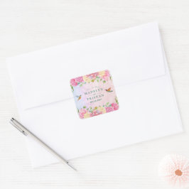 Adesivo Quadrado Delicado Floral Aquarela Verde e Rosa Chic