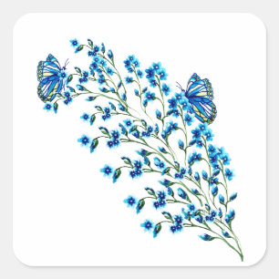 Adesivo Quadrado Delicar flores azuis com borboleta