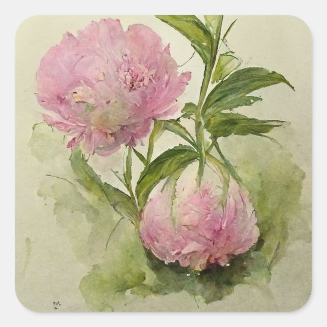 Adesivo Quadrado Delicar péons rosa (Frente)