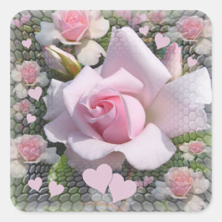 Adesivo Quadrado Delicate Pale Pink Rose with Hearts