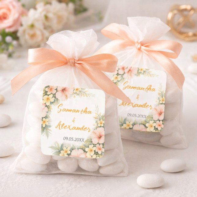 Adesivo Quadrado Delicate Soft Floral Romantic Blush Hibiscus  (Criador carregado)