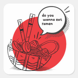 Adesivo Quadrado Delicioso Ramen Kawaii - Comida Japonesa Divertida