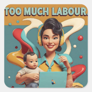 Adesivo Quadrado Demasiado Trabalho - Design de Sátira Retrofeminis