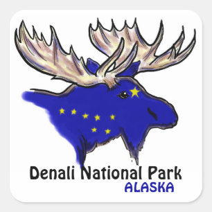 Adesivo Quadrado Denali National Park Alaska Blue Elk flag
