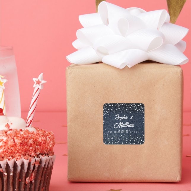 Adesivo Quadrado Denim Diamantes Pérolas Chá de casamento Azul (Festa)