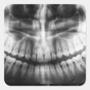 Adesivo Quadrado Dentes de Raio X Sorriso de Boca Preto e Branco