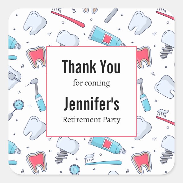 Adesivo Quadrado Dentes e ferramentas Padrão dentário Obrigado (Frente)