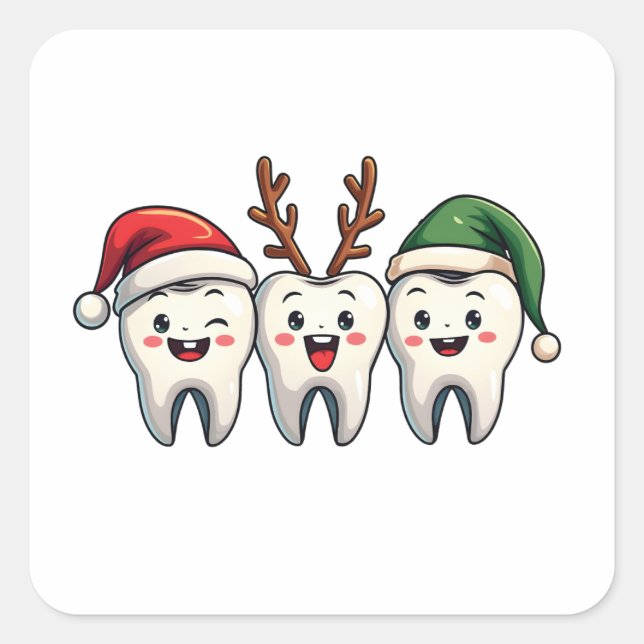 Adesivo Quadrado Dentista Papais noeis de Natal Dental Flores Árvor (Frente)