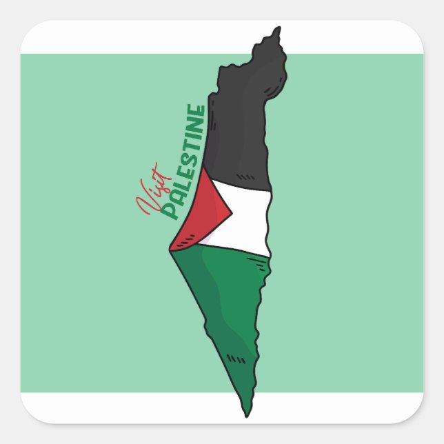 Adesivo Quadrado Dentro da Palestina no mapa, Visite a Palestina (Frente)