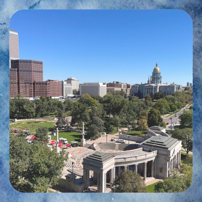 Adesivo Quadrado Denver Downtown Skyline Colorado Capitol Dome  (A sticker with a photograph of downtown Denver, Colorado and the Capitol Dome.)