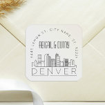 Adesivo Quadrado Denver Wedding | Selo de Envelope Pré-Endereçado<br><div class="desc">Economize tempo e faça uma impressão ao enviar seus convites de casamento. Esses adesivos pré-endereçados de selagem de envelopes se apresentam em um estilo elegante, mas moderno, de deco-tema e apresentam uma ilustração da cidade de Denver e seu horizonte único. As cores neutras são adequadas para complementar uma variedade de...</div>