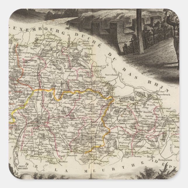Adesivo Quadrado Departamento de Moselle (Frente)