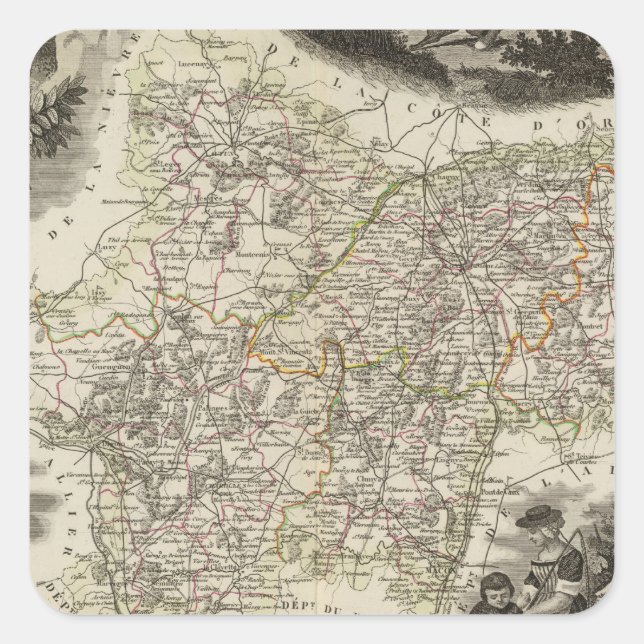 Adesivo Quadrado Departamento de Saone et Loire (Frente)